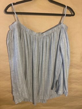 cloth & stone Gray and White Striped Off-Shoulder Tunic